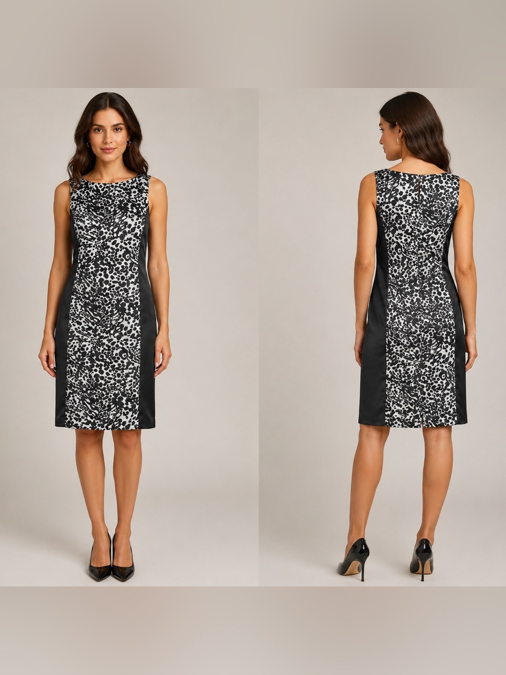 Ann Taylor Black and White Animal Print Midi Dress Size 14